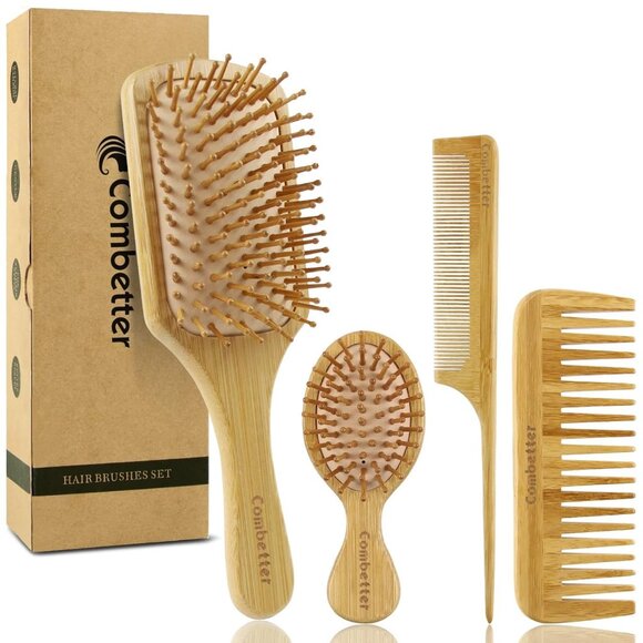 Other - 100% Bamboo Hair Brushes and Comb Set by , Comb for Women and Detangling, Great